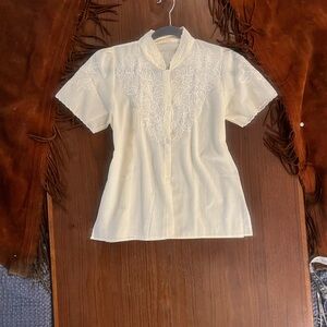 Vintage cotton  Cream Embroidered Women's Top